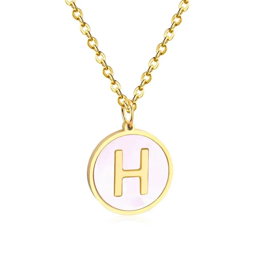 Stainless Steel Round Initial Pendant Necklace Gold Color 26 A-Z Letter Necklaces For Female Party Friend Wholesale asonjewelry